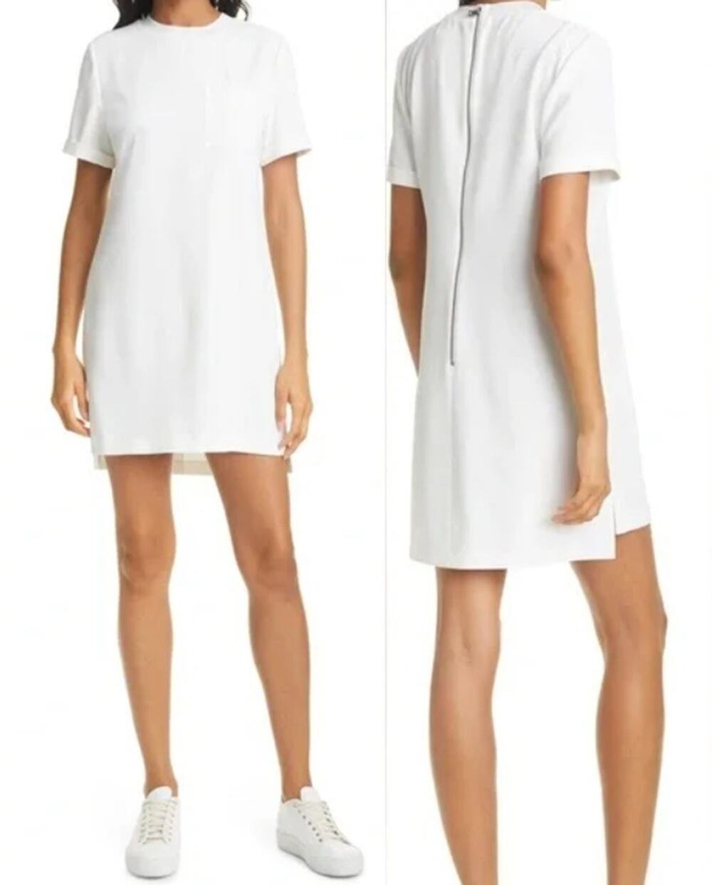 Alice And Olivia Catalina Dress Sz M Short Sleeve Shift Knee White Coastal